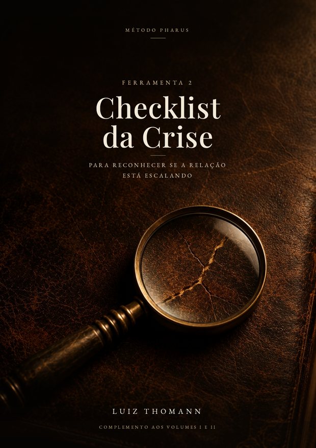 Capa da Ferramenta 2, Checklist da Crise, com uma lupa sobre uma rachadura no couro